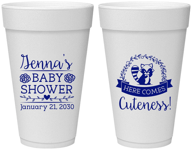 Personalized Baby Shower 20 oz Foam Cups - Racoon Cuteness | 90037