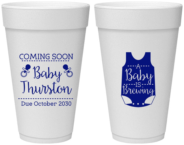 Personalized Baby Shower 20 oz Foam Cups - Baby Is Brewing | 90039