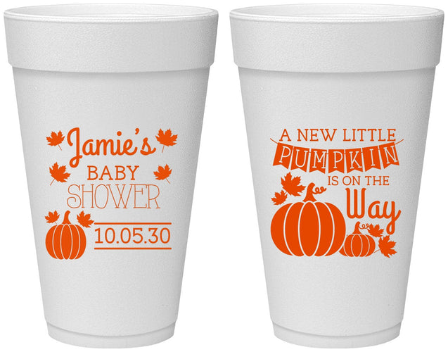Personalized Baby Shower 20 oz Foam Cups - Pumpkin On The Way | 90042
