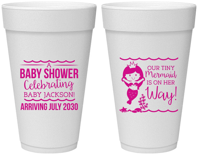 Personalized Baby Shower 20 oz Foam Cups - Mermaid On Her Way | 90046
