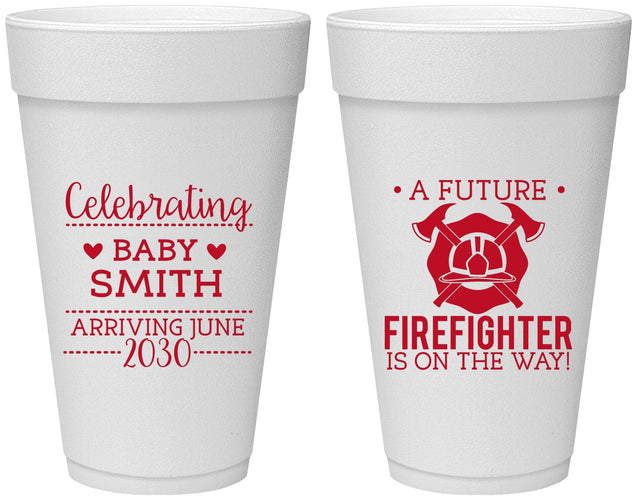 Personalized Baby Shower 20 oz Foam Cups - Future Firefighter | 90048