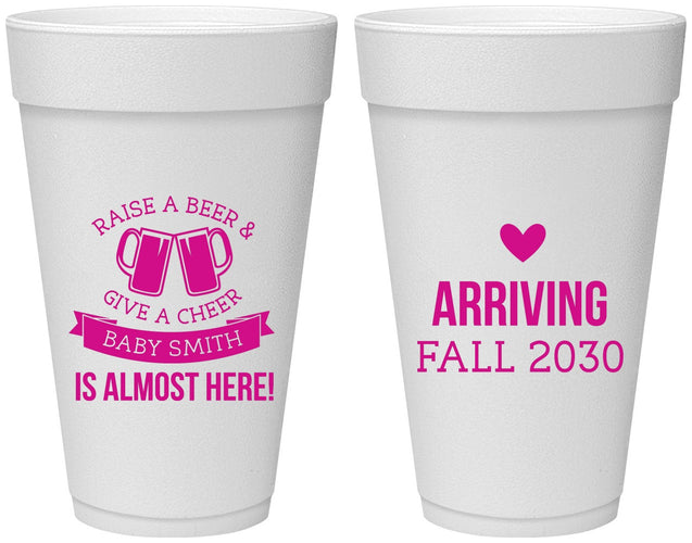 Personalized Baby Shower 20 oz Foam Cups - Raise A Beer | 90049