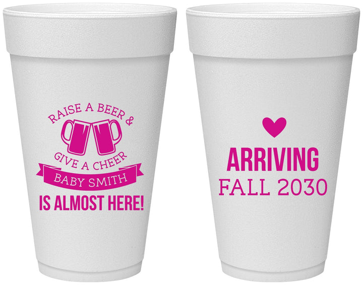 Personalized Baby Shower 20 oz Foam Cups - Raise A Beer | 90049