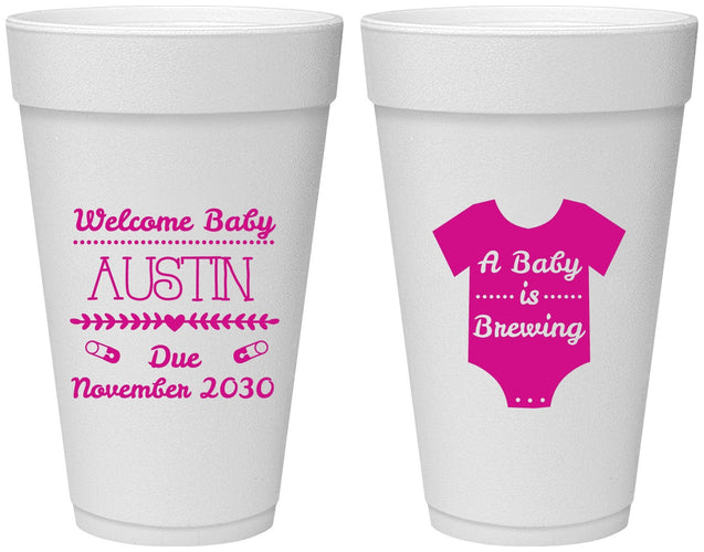 Personalized Baby Shower 20 oz Foam Cups - Baby Is Brewing | 90050