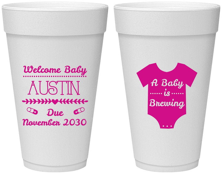 Personalized Baby Shower 20 oz Foam Cups - Baby Is Brewing | 90050