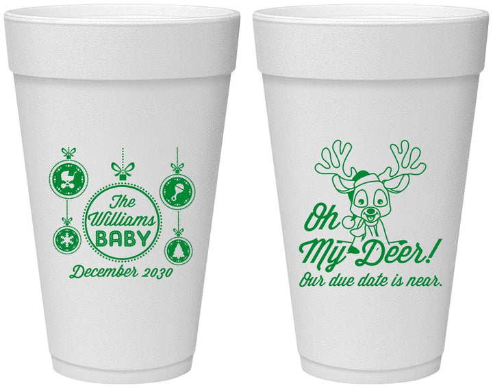 Personalized Baby Shower 20 oz Foam Cups - Oh My Deer Christmas | 90051