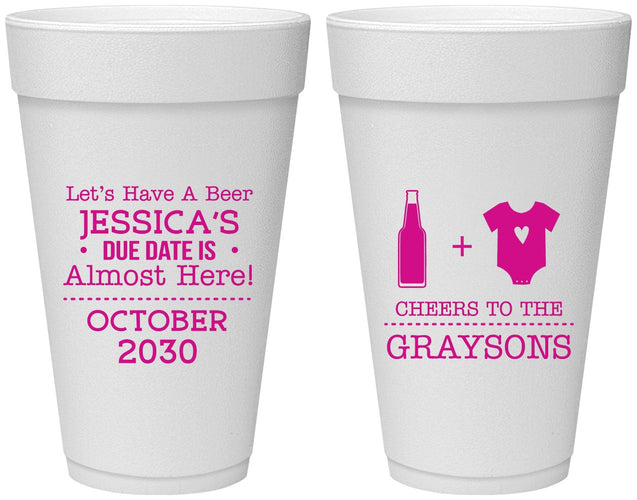 Personalized Baby Shower 20 oz Foam Cups - Due Date Almost Here | 90052
