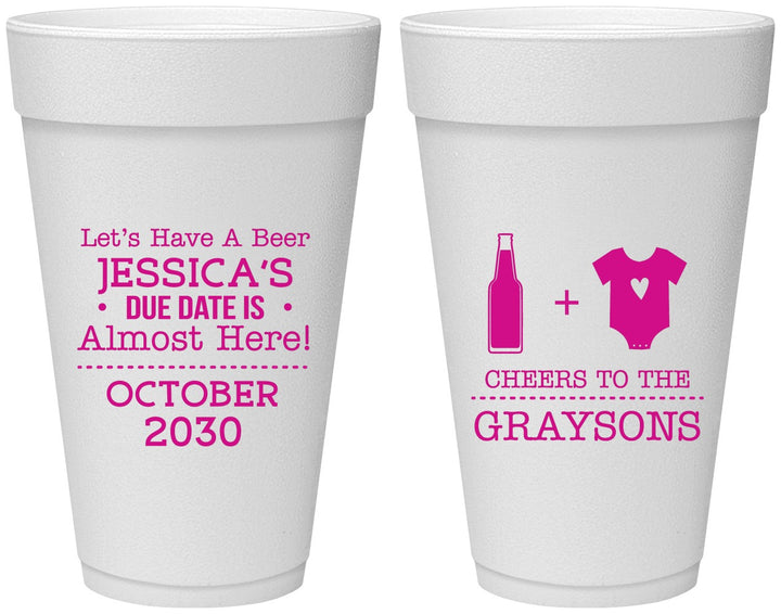 Personalized Baby Shower 20 oz Foam Cups - Due Date Almost Here | 90052