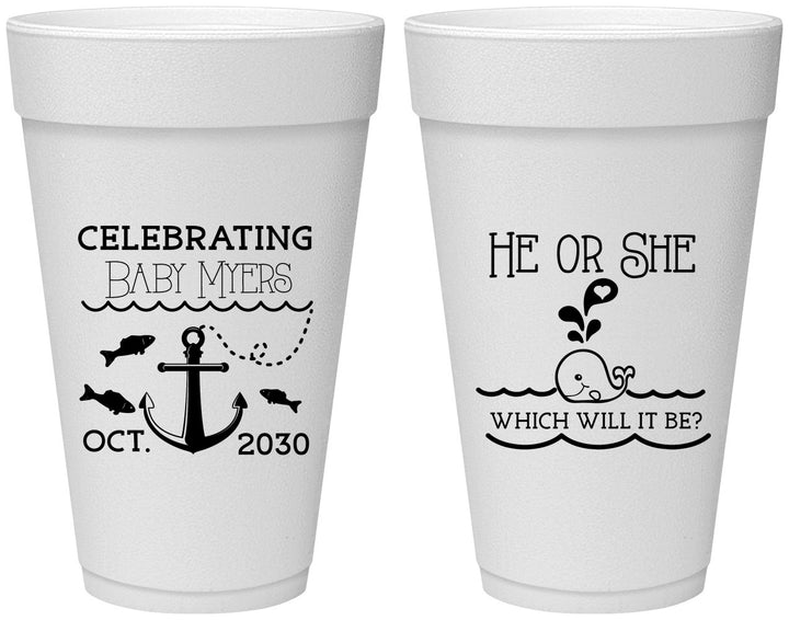 Personalized Baby Shower 20 oz Foam Cups - Gender Reveal Whale | 90053