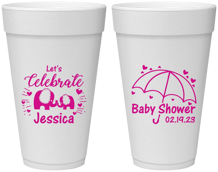 Personalized Baby Shower 20 oz Foam Cups - Elephant Lets Celebrate | 90058