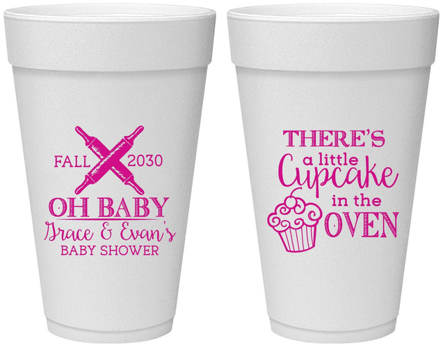 Personalized Baby Shower 20 oz Foam Cups - Cupcake In The Oven | 90059