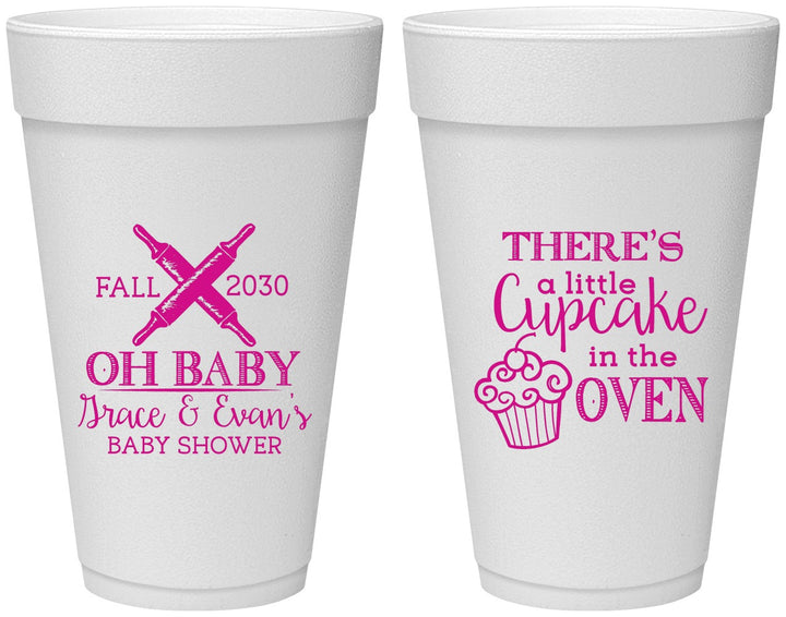 Personalized Baby Shower 20 oz Foam Cups - Cupcake In The Oven | 90059