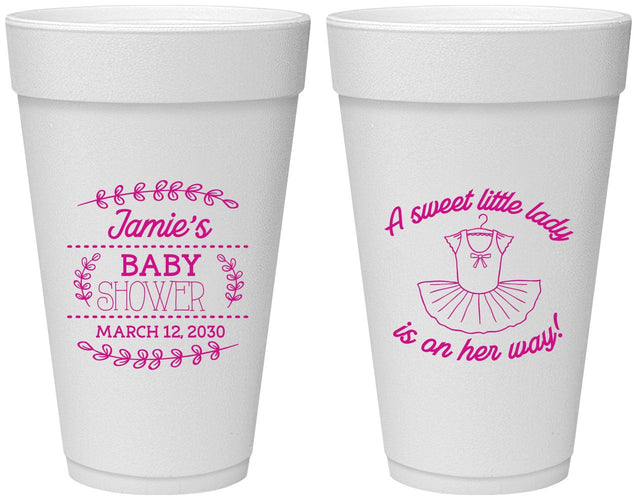 Personalized Baby Shower 20 oz Foam Cups - Sweet Little Lady | 90061