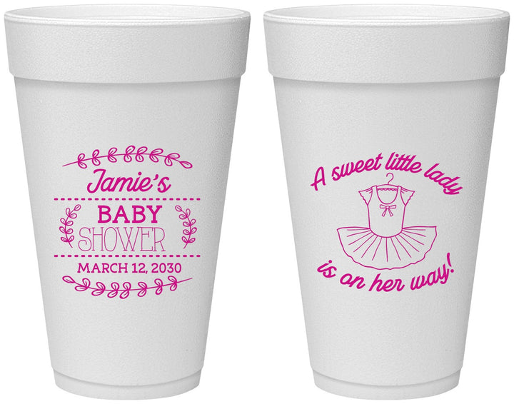 Personalized Baby Shower 20 oz Foam Cups - Sweet Little Lady | 90061