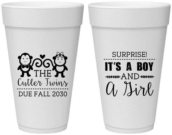 Personalized Baby Shower 20 oz Foam Cups - Gender Reveal Boy Or Girl | 90063
