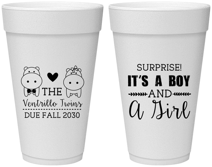 Personalized Baby Shower 20 oz Foam Cups - Gender Reveal Boy Or Girl | 90064