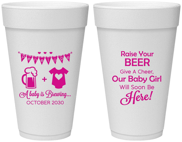 Personalized Baby Shower 20 oz Foam Cups - Raise Your Beer | 90065