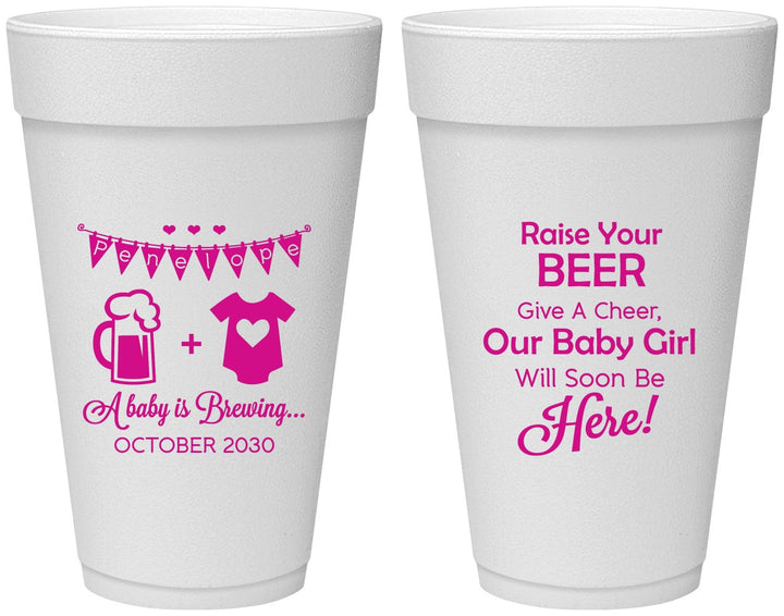 Personalized Baby Shower 20 oz Foam Cups - Raise Your Beer | 90065
