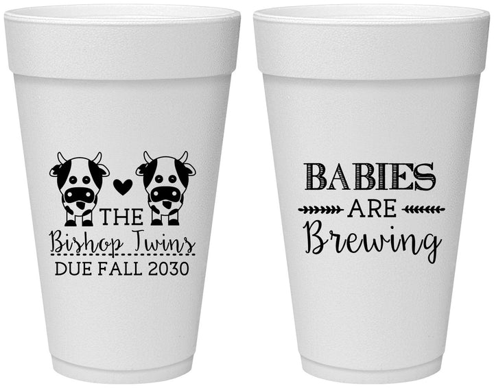 Personalized Baby Shower 20 oz Foam Cups - Twins Baby Cows | 90072