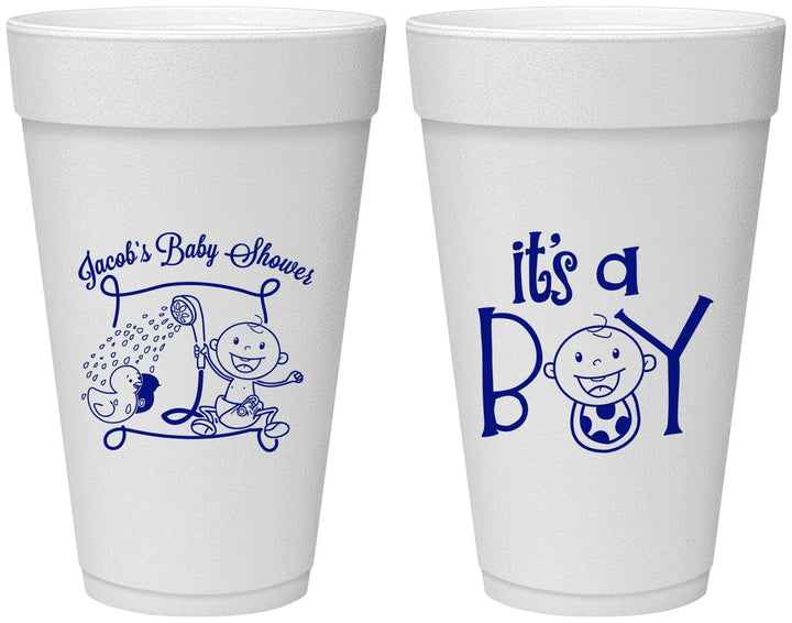 Personalized Baby Shower 20 oz Foam Cups - It’s A Boy | 90076