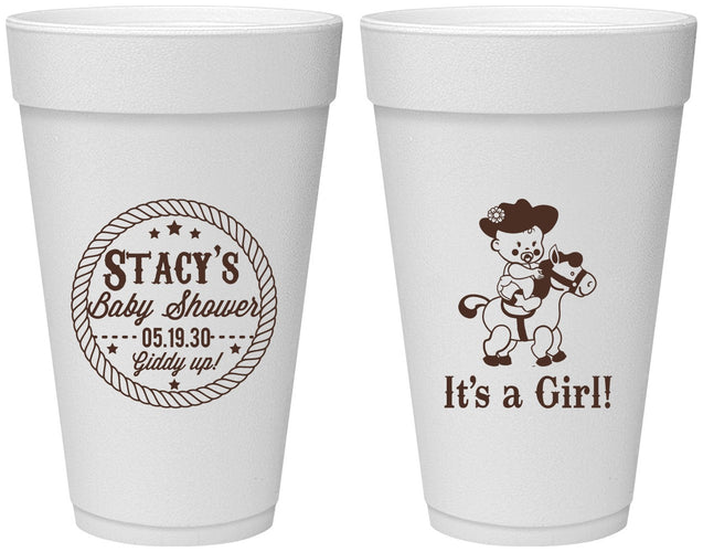 Personalized Baby Shower 20 oz Foam Cups - Horse It’s A Girl | 90077