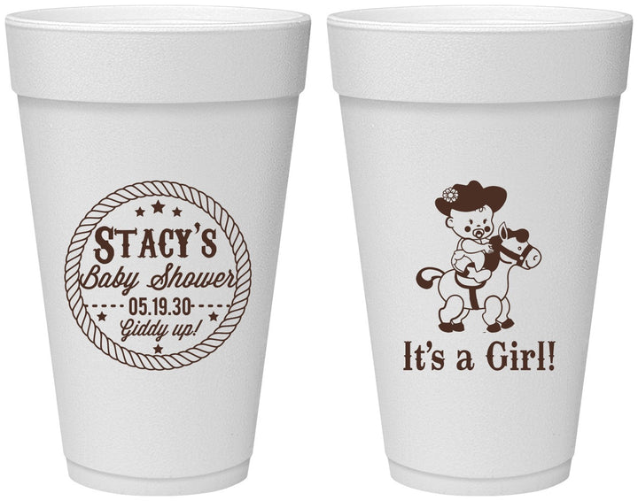 Personalized Baby Shower 20 oz Foam Cups - Horse It’s A Girl | 90077