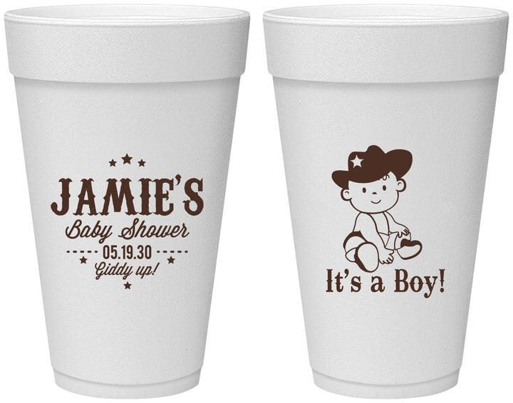 Personalized Baby Shower 20 oz Foam Cups - Cowboy It’s A Boy | 90078