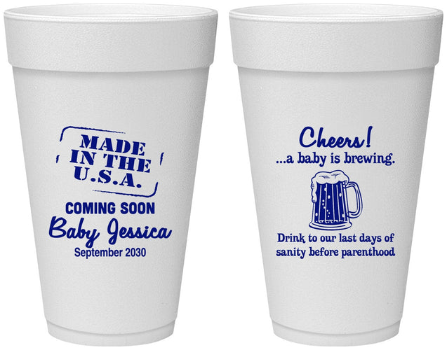 Personalized Baby Shower 20 oz Foam Cups - Made In The Usa | 90079