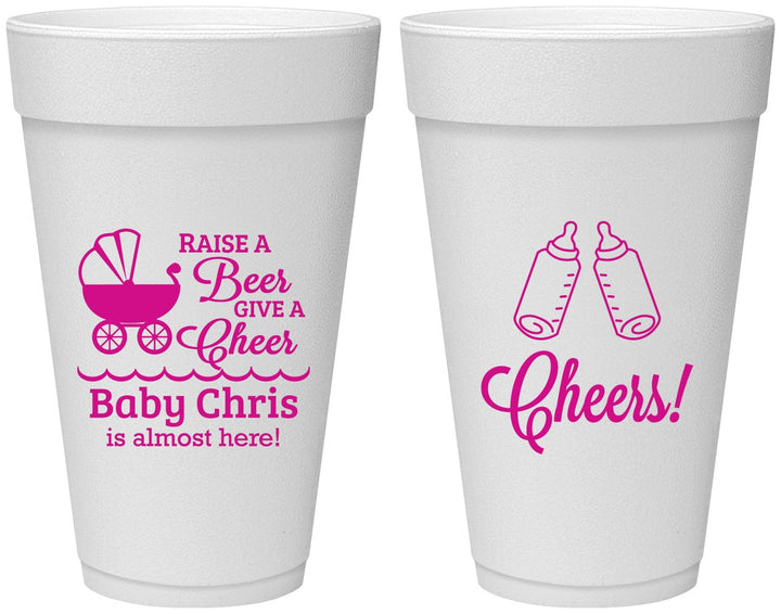 Personalized Baby Shower 20 oz Foam Cups - Raise A Beer | 90081