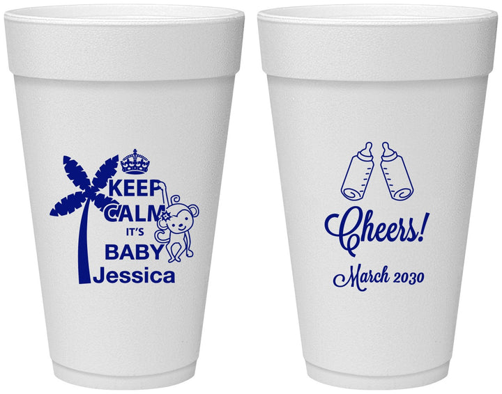 Personalized Baby Shower 20 oz Foam Cups - Baby Monkey | 90082