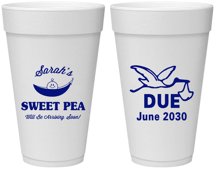 Personalized Baby Shower 20 oz Foam Cups - Sweat Pea Stork | 90084