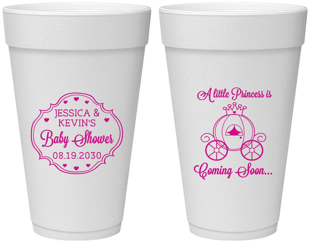 Personalized Baby Shower 20 oz Foam Cups - Princess Coming Soon | 90085