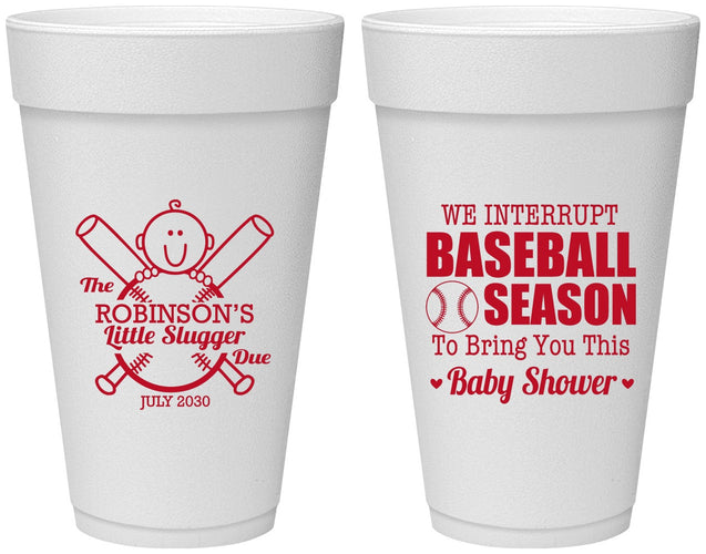 Personalized Baby Shower 20 oz Foam Cups - Baseball | 90090