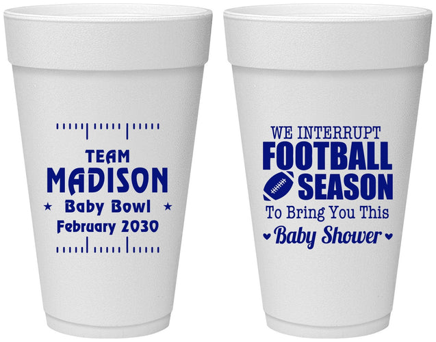 Personalized Baby Shower 20 oz Foam Cups - Football | 90091