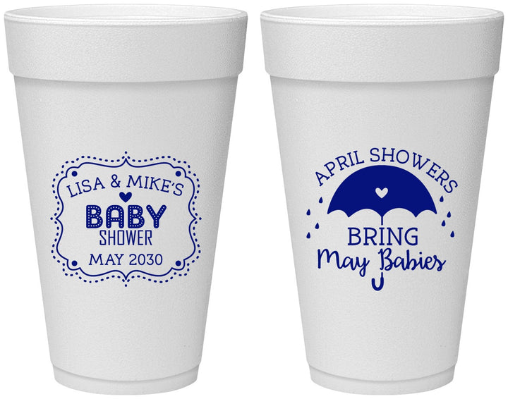 Personalized Baby Shower 20 oz Foam Cups - April Showers May Babies | 90096