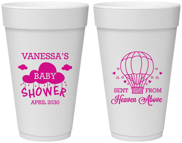 Personalized Baby Shower 20 oz Foam Cups - Hot Air Balloon | 90097