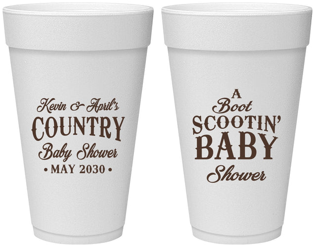 Personalized Baby Shower 20 oz Foam Cups - Boot Scootin | 90100