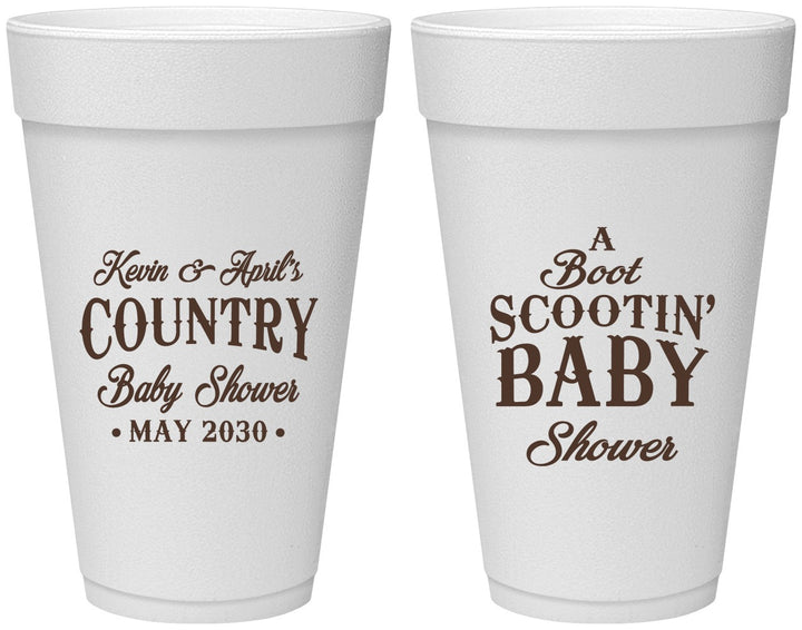 Personalized Baby Shower 20 oz Foam Cups - Boot Scootin | 90100