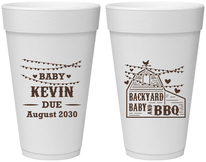 Personalized Baby Shower 20 oz Foam Cups - Baby And Bbq | 90101