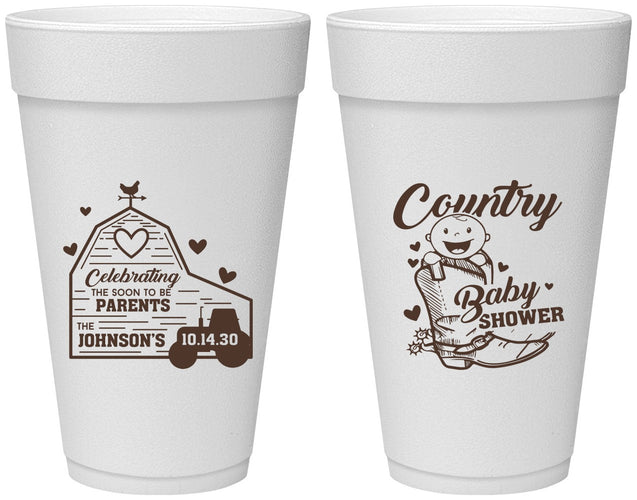 Personalized Baby Shower 20 oz Foam Cups - Farm Tractor Country | 90102