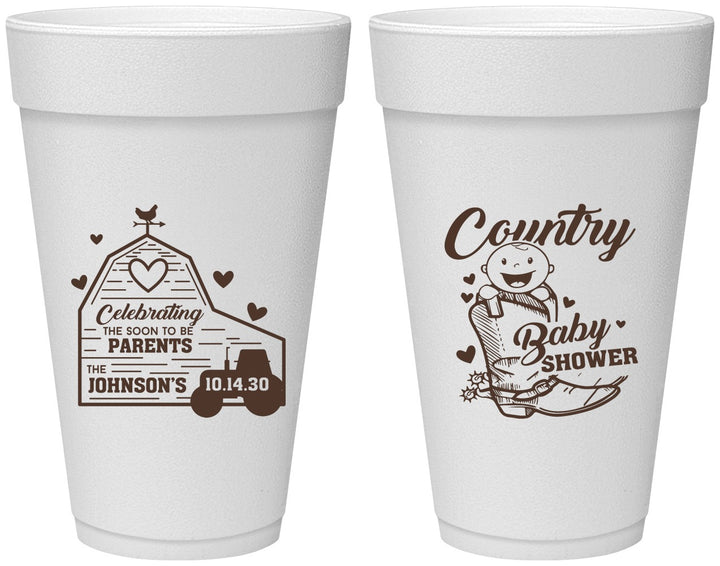Personalized Baby Shower 20 oz Foam Cups - Farm Tractor Country | 90102