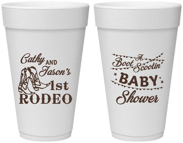 Personalized Baby Shower 20 oz Foam Cups - Rodeo Boot Scootin | 90103