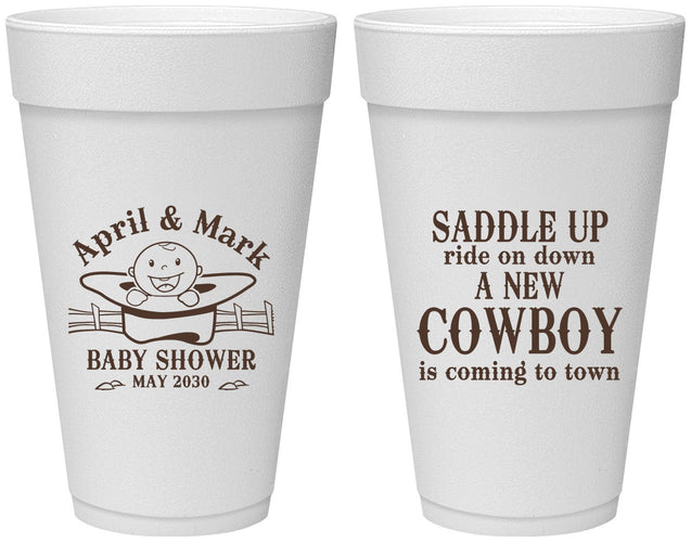 Personalized Baby Shower 20 oz Foam Cups - New Cowboy | 90104