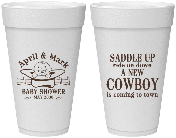 Personalized Baby Shower 20 oz Foam Cups - New Cowboy | 90104
