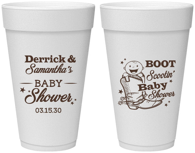 Personalized Baby Shower 20 oz Foam Cups - Boot Scootin | 90106
