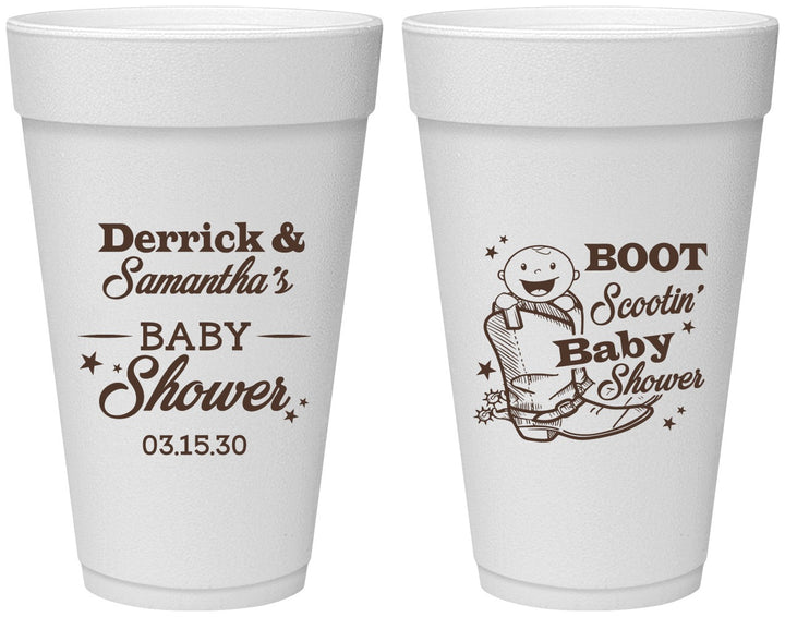 Personalized Baby Shower 20 oz Foam Cups - Boot Scootin | 90106