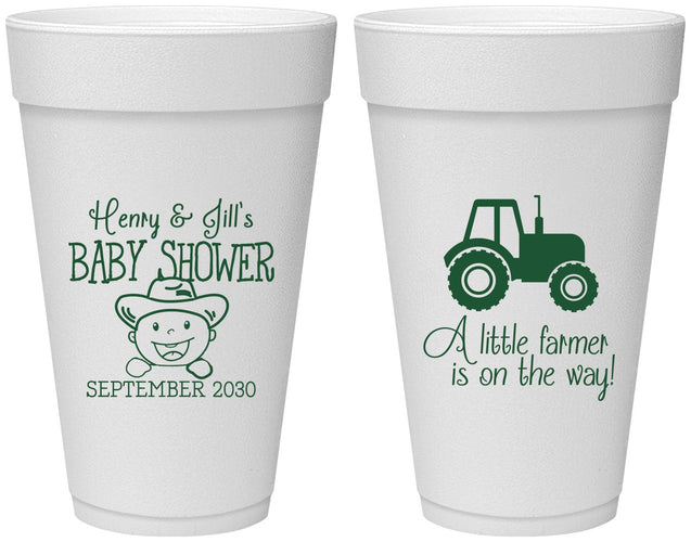 Personalized Baby Shower 20 oz Foam Cups - Little Farmer | 90108