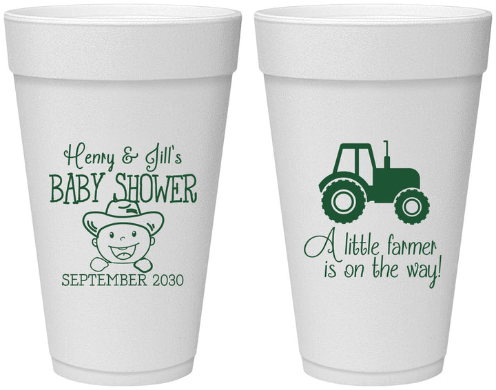 Personalized Baby Shower 20 oz Foam Cups - Little Farmer | 90108