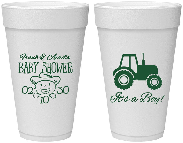 Personalized Baby Shower 20 oz Foam Cups - Tractor | 90109