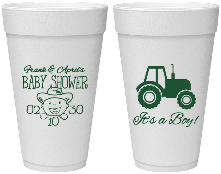 Personalized Baby Shower 20 oz Foam Cups - Tractor | 90109